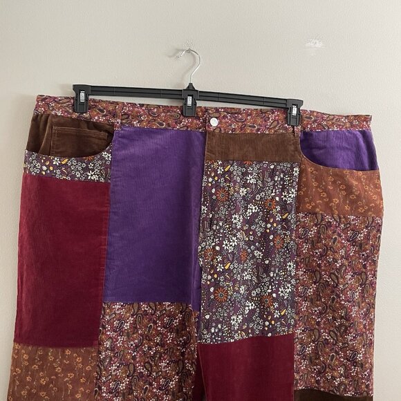 Tunnel Vision Womn 5XL Patchwork Corduroy Y2K 90s Retro 70s High-Rise Flare Pant - Picture 7 of 12